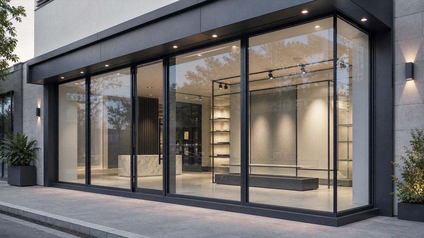 Vitrine, fachada e vidro comercial em Adrianópolis